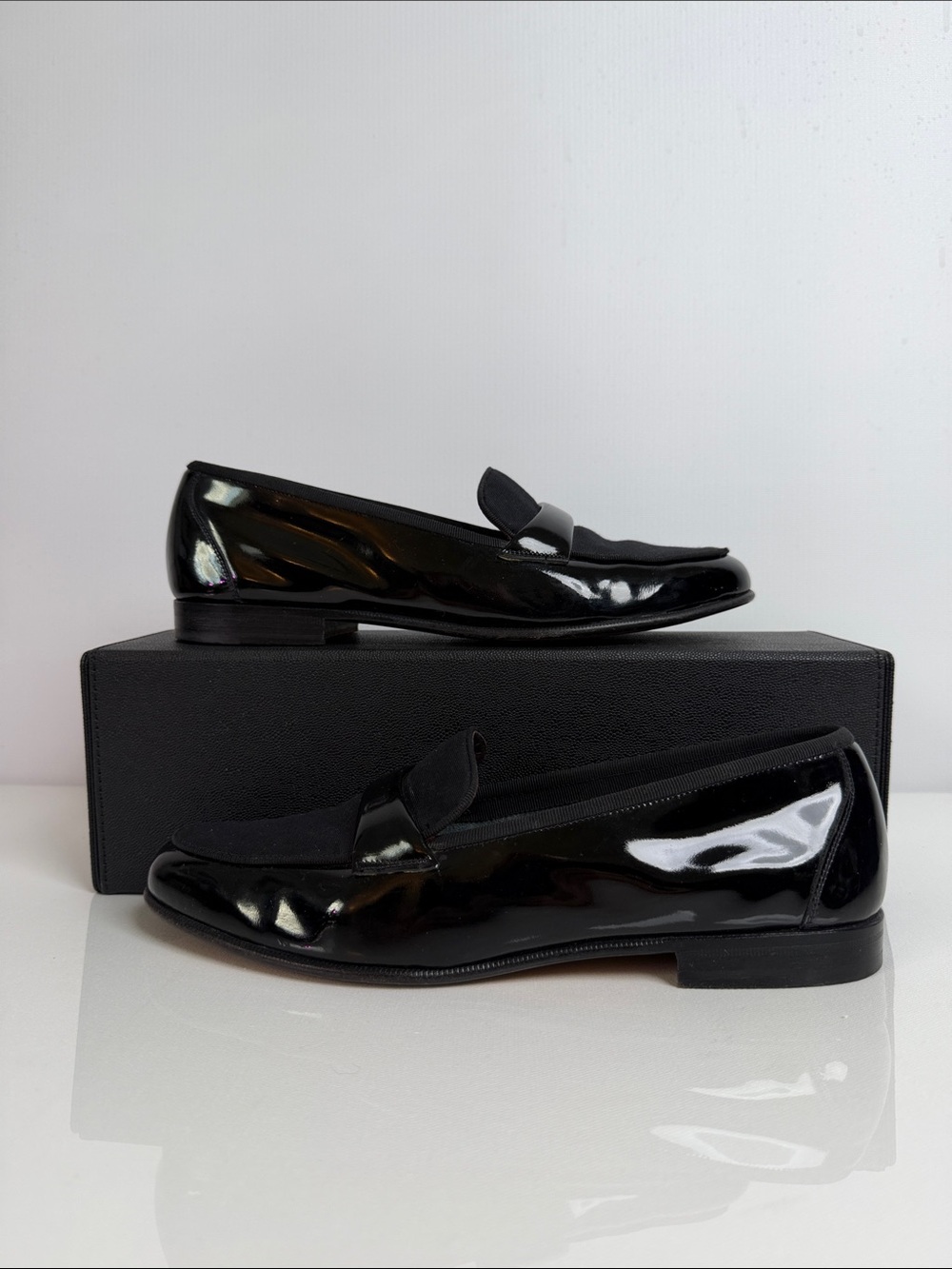 Salvatore Ferragamo Men's 10D Dean Black Patent Leather Loafers Dress Shoes